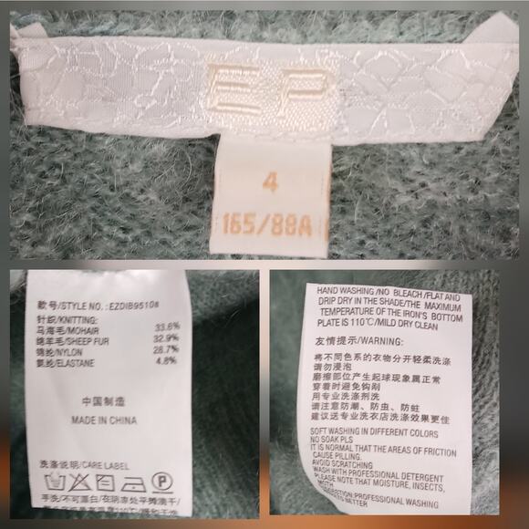 EP SZ L Mohair Wool Blend Cable Knit Sweater Soft Green Gold Buttons - Picture 6 of 6